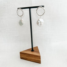 Load image into Gallery viewer, Silver Statement Earrings with Baroque Pearl Charm
