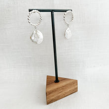 Load image into Gallery viewer, Silver Statement Earrings with Baroque Pearl Charm
