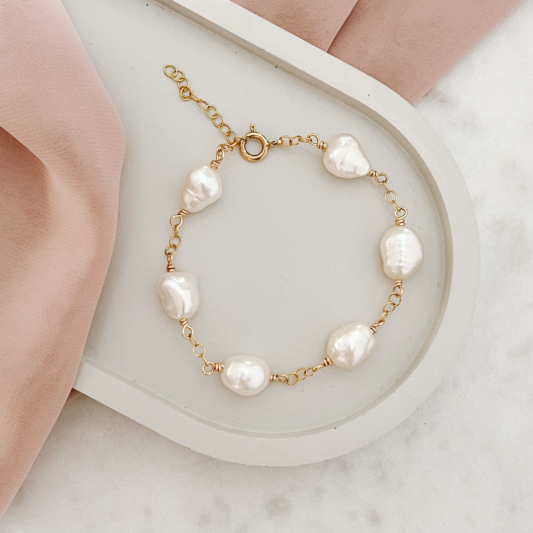 Baroque Pearl Wire-wrapped Bracelet - Available in gold and silver