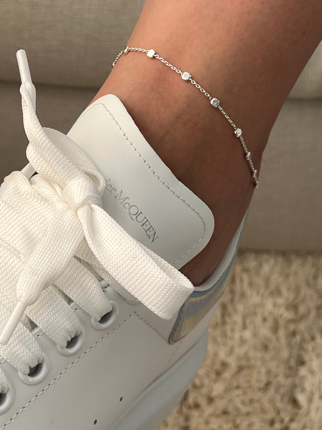 Sterling Silver Cookie Bead Satellite Chain Anklet