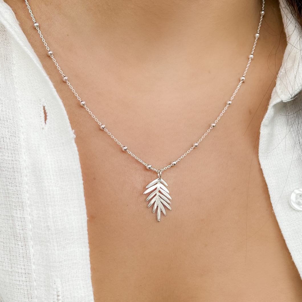 Palm Leaf Pendant Silver Necklace