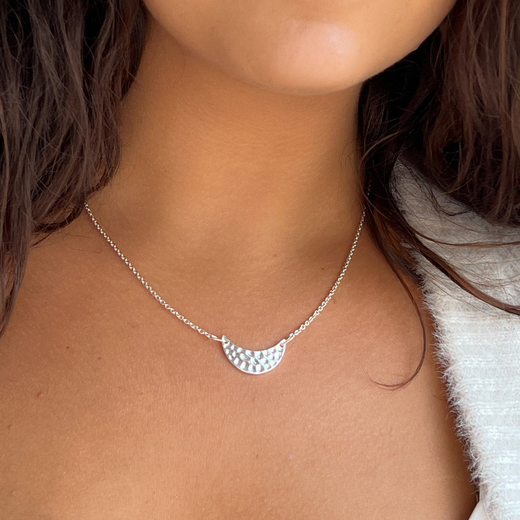 The Cannes Silver Crescent Pendant Necklace