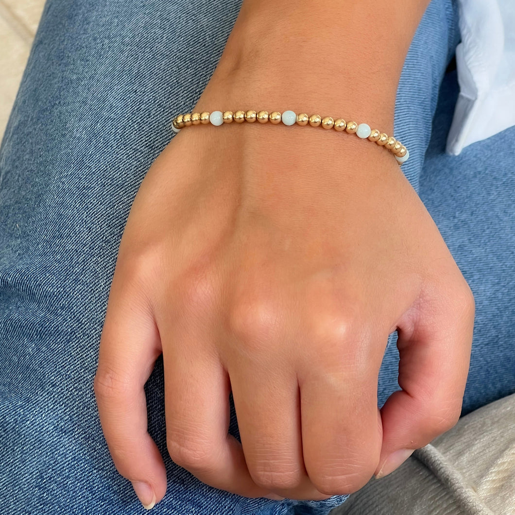 Gold and Amazonite Beaded Stretch Bracelet